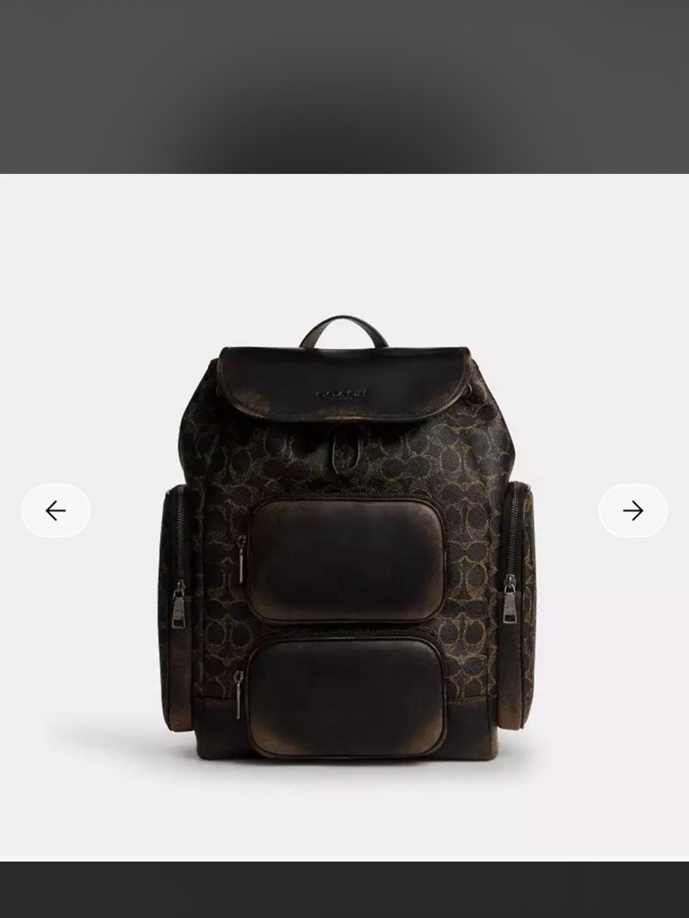 Coach Dark Brown Monogram Canvas Backpack with Leather Accents